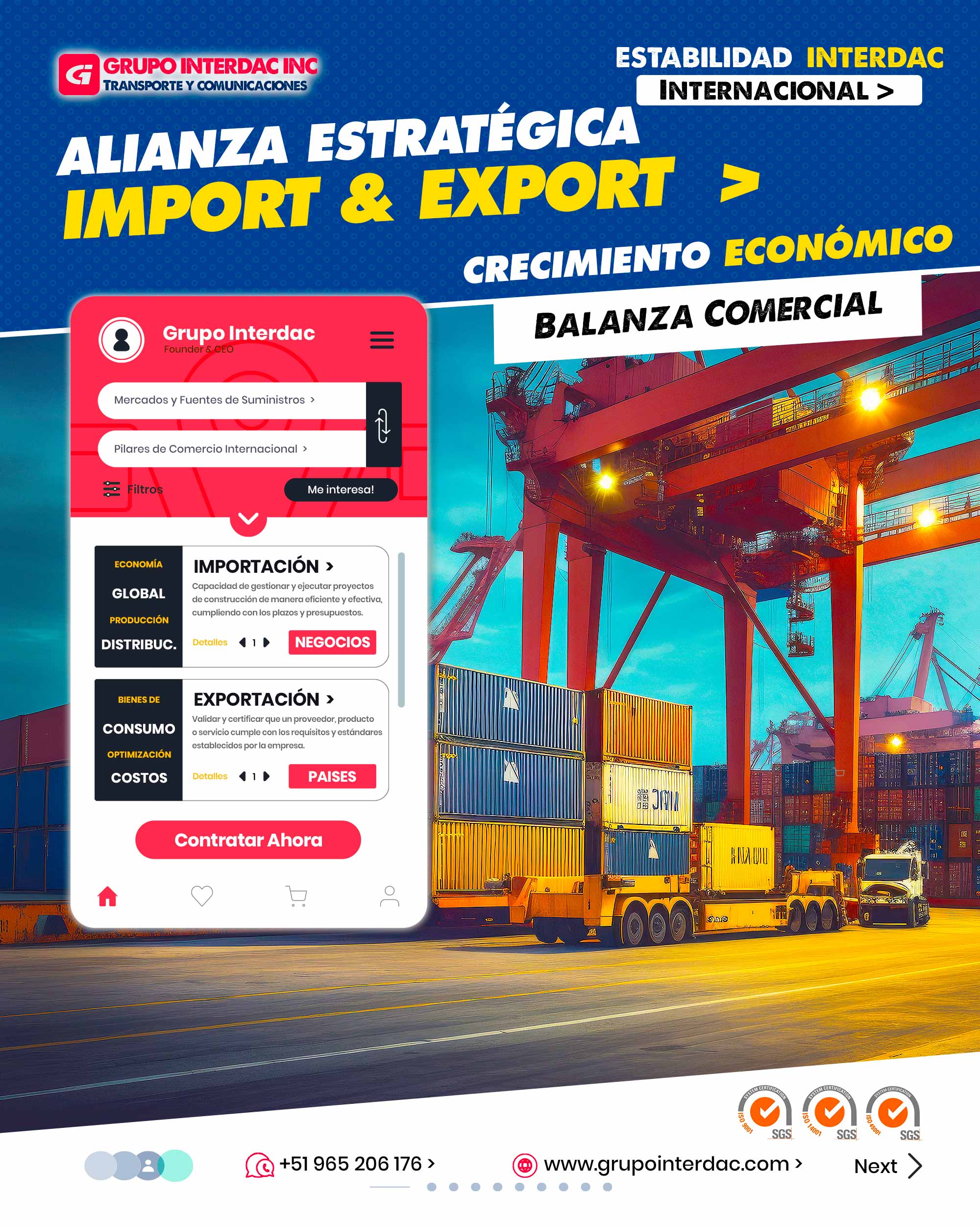 Mejora de Diseño: Importar materiales que permitan diseños más flexibles. Optimización de Espacio: Importar soluciones para optimización de espacio en proyectos. Variedad de Opciones: Importar materiales con diversas características y funciones. Estética: Importar elementos que mejoren la estética de los proyectos. Experiencia Global: Importar experiencias exitosas de otros países. Capacidad de Reciclaje: Importar materiales reciclables o reciclados. Diversificación de Proveedores: Importar de diversos países disminuye dependencia. Materiales Especializados: Importar materiales para proyectos específicos. Colaboración Internacional: Importar y exportar fomenta colaboración global. Transferencia de Conocimiento: Importar tecnologías y prácticas constructivas. Competitividad: Importar elementos que mejoren la competitividad de la industria. Actualización Técnica: Importar productos con las últimas tecnologías. Mitigación de Escasez: Importar materiales para contrarrestar la escasez local. Desarrollo de Infraestructura: Importar materiales para grandes proyectos de infraestructura. Inversión en Investigación: Importar para estimular la inversión en investigación y desarrollo. Adaptación al Cambio Climático: Importar materiales adaptados al clima. La empresa Grupo Interdac Inc tiene un compromiso ambiental sostenible para la optimización de recursos naturales a través de herramientas computacionales en beneficio del planeta. Nuestra empresa es lider en creación de herramientas digitales para empresas transnacionales dedicadas al sector industria y de recolección y transporte de residuos solidos.