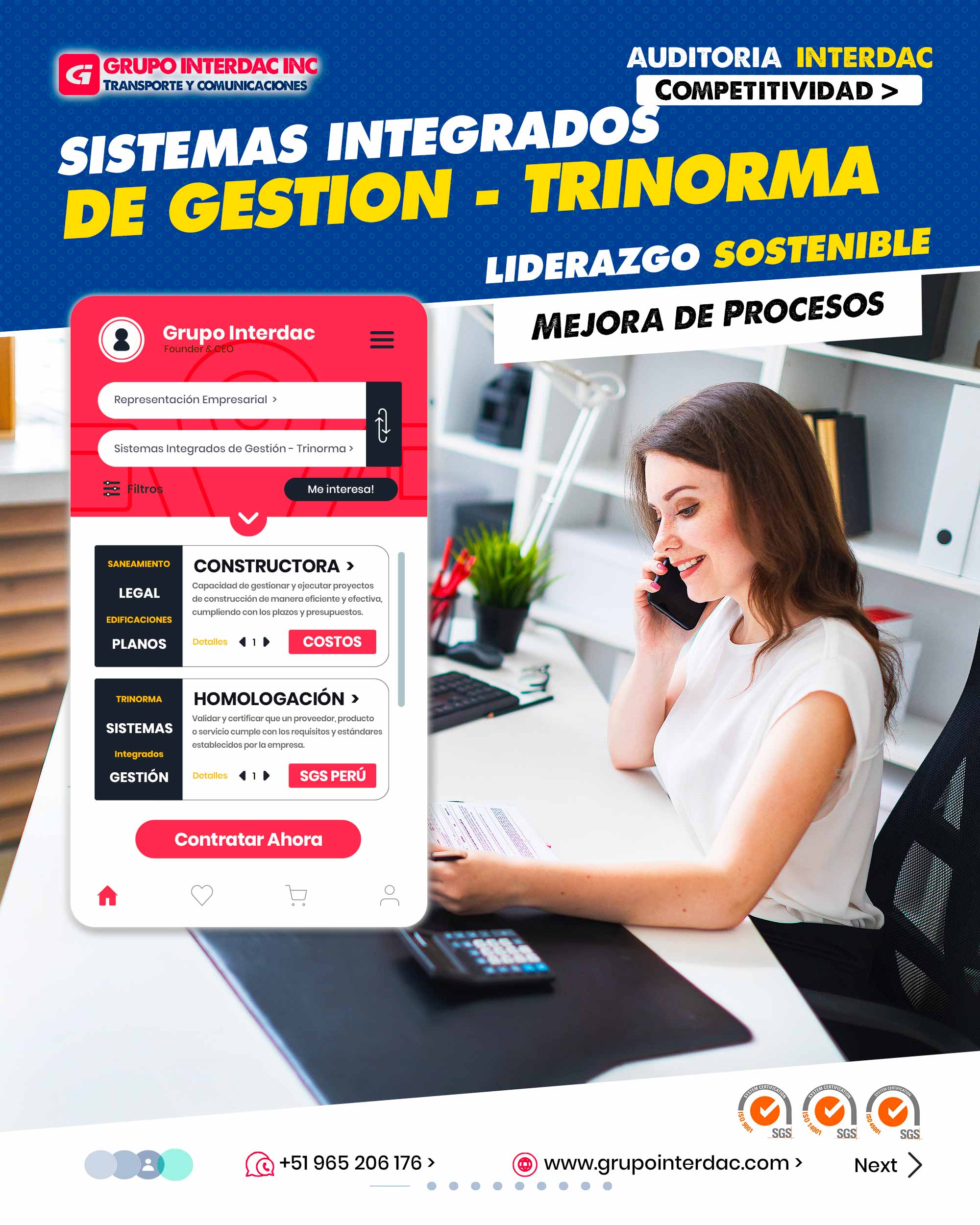 Eficiencia: Optimiza procesos al estandarizar y reducir la variabilidad en la producción y ejecución. Compatibilidad: Facilita la interoperabilidad entre diferentes componentes y sistemas. Seguridad: Se enfoca en garantizar que los productos y servicios no pongan en riesgo la seguridad de los usuarios. Reducción de Costos: Al eliminar redundancias y mejorar la eficiencia, se pueden reducir los costos operativos. Mejora Continua: Fomenta la revisión constante de procesos para lograr mejoras continuas. Cumplimiento Normativo: Garantiza que se cumplan con regulaciones y normativas nacionales e internacionales. Transparencia: La homologación ofrece un marco transparente y claro para evaluar productos y servicios. Competitividad: Las empresas homologadas tienen ventajas competitivas al demostrar conformidad y calidad. Integración: La homologación se puede integrar con sistemas de gestión como ISO 9001 y otros estándares. Resiliencia Empresarial: La Trinorma contribuye a la resiliencia y continuidad del negocio. Promoción de la Innovación: La mejora continua fomenta la innovación y creatividad en la organización. La empresa Grupo Interdac Inc tiene un compromiso ambiental sostenible para la optimización de recursos naturales a través de herramientas computacionales en beneficio del planeta. Nuestra empresa es lider en creación de herramientas digitales para empresas transnacionales dedicadas al sector industria y de recolección y transporte de residuos solidos.