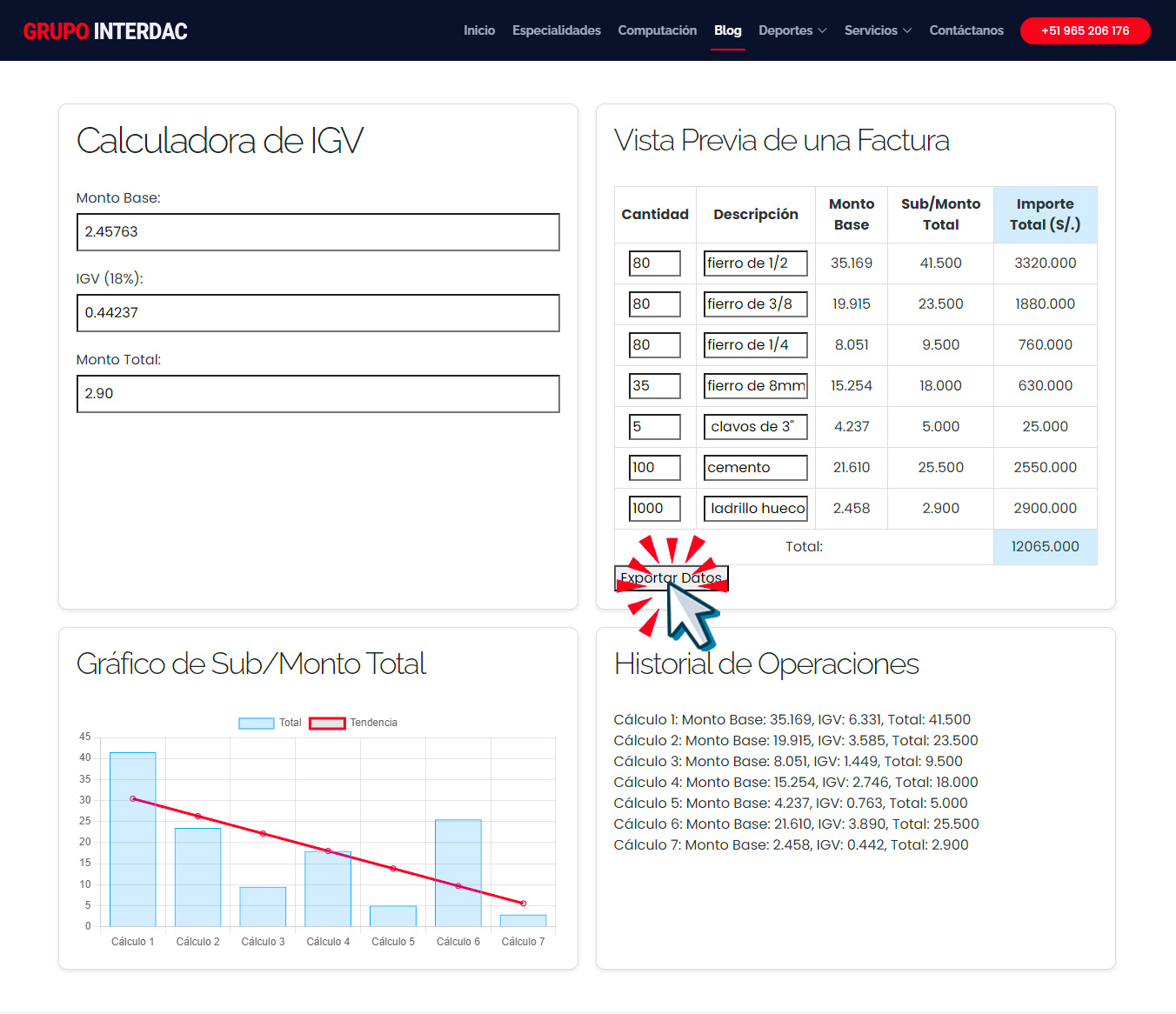 Calculadora IGV Perú - Impuesto 18% para empresas y servicios en Lima, Arequipa y todo el Perú. Fácil cálculo de IGV y facturación precisa para productos y servicios. Herramienta confiable de Grupo Interdac Inc, comprometidos con la sostenibilidad ambiental y la optimización de recursos naturales. Optimiza tu facturación, ahorra tiempo, y evita errores. Ingresa el monto inicial y obtén el cálculo del IGV y el importe total al instante. Ideal para empresas que buscan eficiencia en su gestión tributaria y cumplimiento con SUNAT. ¡Empieza a usar nuestra calculadora de impuestos del 18% ahora y asegura una facturación precisa!