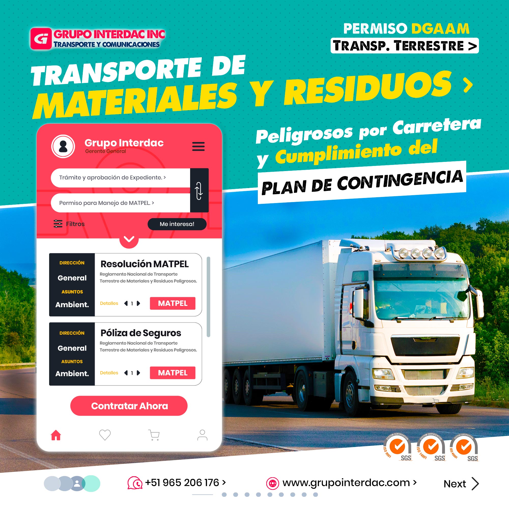 Grupo Interdac Inc tiene un compromiso ambiental sostenible para la optimización de recursos naturales a través de herramientas computacionales en beneficio del planeta. Nuestra empresa es lider en creación de herramientas digitales para empresas transnacionales dedicadas al sector de recolección y transporte de residuos solidos. Ampliación de servicios: La habilitación permite ofrecer una variedad de servicios relacionados con el transporte de materiales y residuos peligrosos, lo que diversifica las fuentes de ingresos. Mayor competitividad: Con la habilitación, la empresa se diferencia de sus competidores al poder ofrecer servicios especializados y cumplir con los estándares de calidad y seguridad. Capacitación y entrenamiento: Para obtener la habilitación, el personal debe recibir capacitación específica sobre el transporte de materiales peligrosos, lo que mejora su desempeño y conocimientos técnicos.