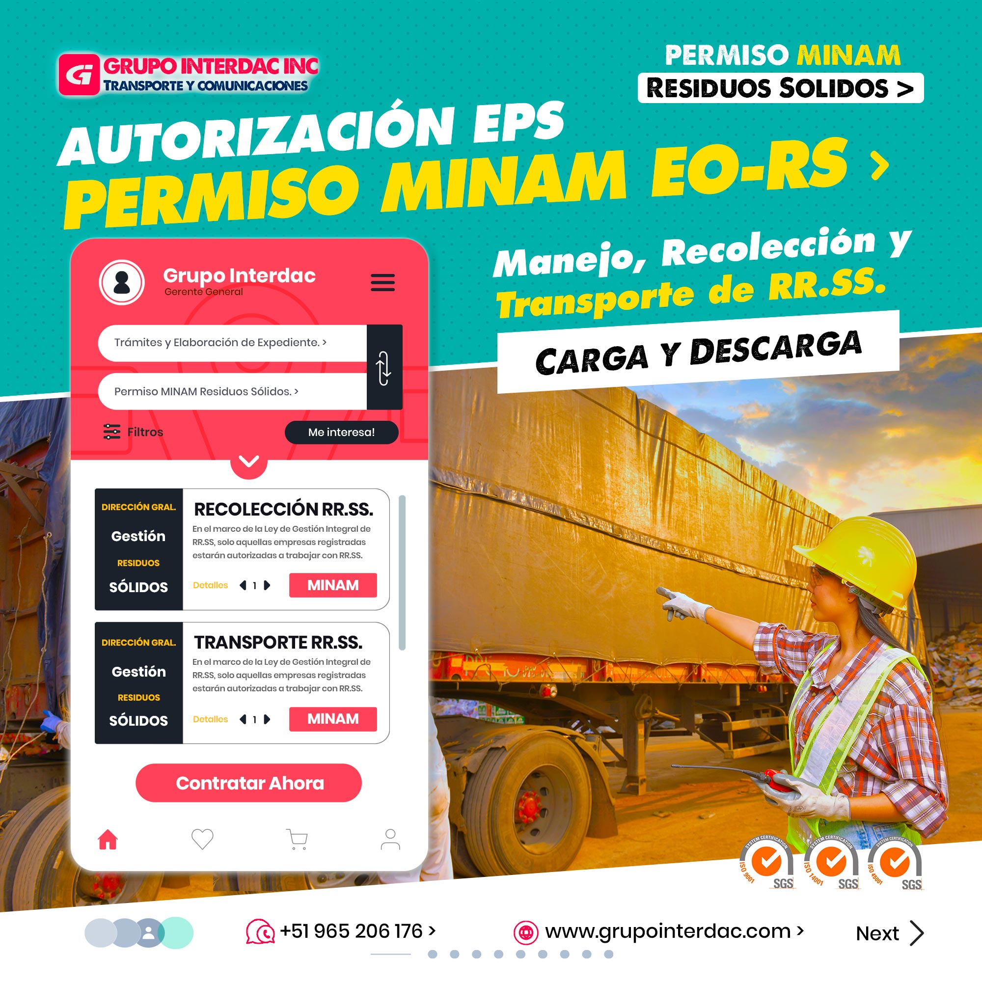 Grupo Interdac Inc tiene un compromiso ambiental sostenible para la optimización de recursos naturales a través de herramientas computacionales en beneficio del planeta. Nuestra empresa es lider en creación de herramientas digitales para empresas transnacionales dedicadas al sector de recolección y transporte de residuos solidos. Consultoría Ambiental: Ofrecemos servicios de consultoría en gestión ambiental, evaluación de impacto ambiental, auditorías y cumplimiento de normas, brindando soluciones adaptadas a las necesidades de cada cliente. Logística y planificación de rutas: Se lleva a cabo una planificación eficiente de las rutas de recolección para optimizar los desplazamientos y minimizar el consumo de combustible y las emisiones de gases contaminantes.